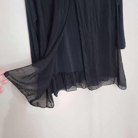 🦋3/$20 AMO Large Black Long Sleeve Scoop Neck Layered Ruffles Blouse Top - Picture 7 of 14